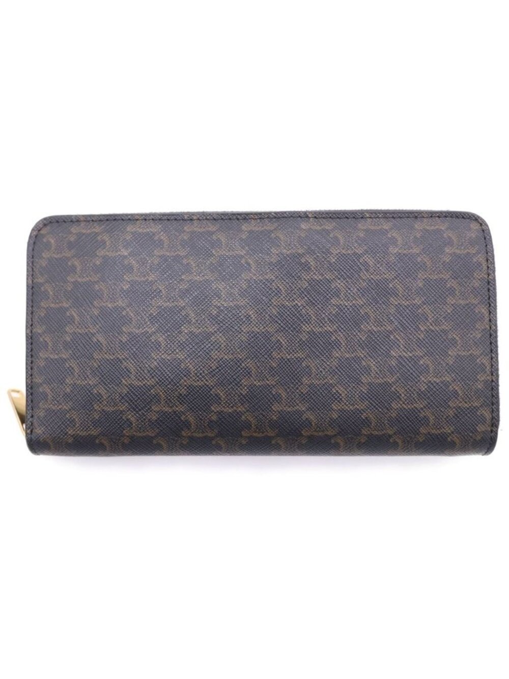 Celine Triomphe Zip Around Wallet Card Case Black Leather Gold